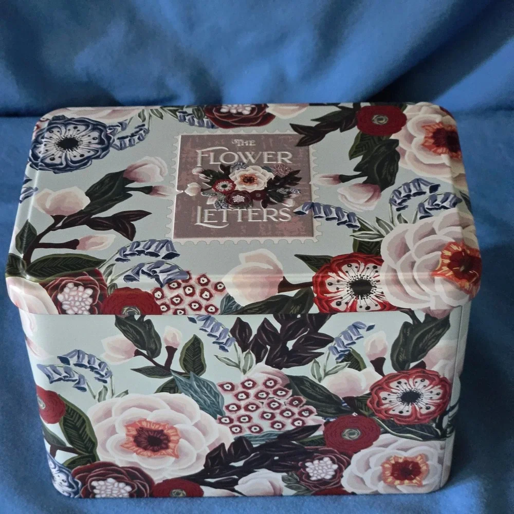 The Flower Letter Floral Botanical Decorative Storage Tin Box Sage Green Vintage